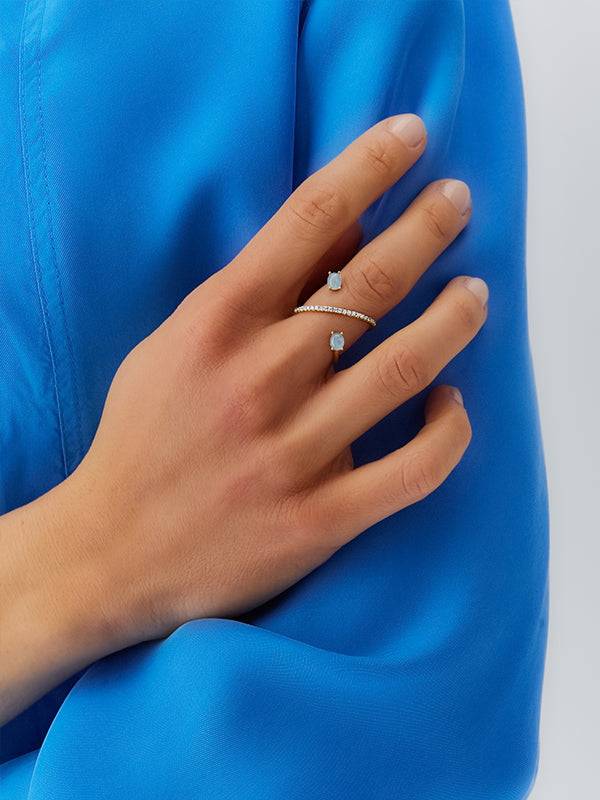 Nanis Anello ad incrocio "DANCING AZURE" in oro, diamanti e acquamarina – Nanis Italian Jewels Novità