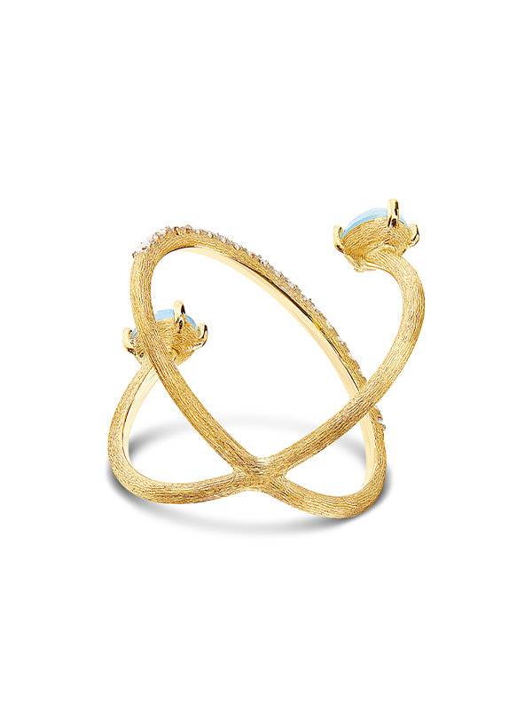 Nanis Anello ad incrocio "DANCING AZURE" in oro, diamanti e acquamarina – Nanis Italian Jewels Novità