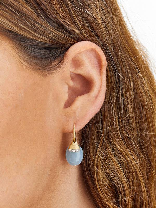 Nanis Orecchini ciliegine "AZURE" pendenti in oro, acquamarina milk e dettag – Nanis Italian Jewels Outlet