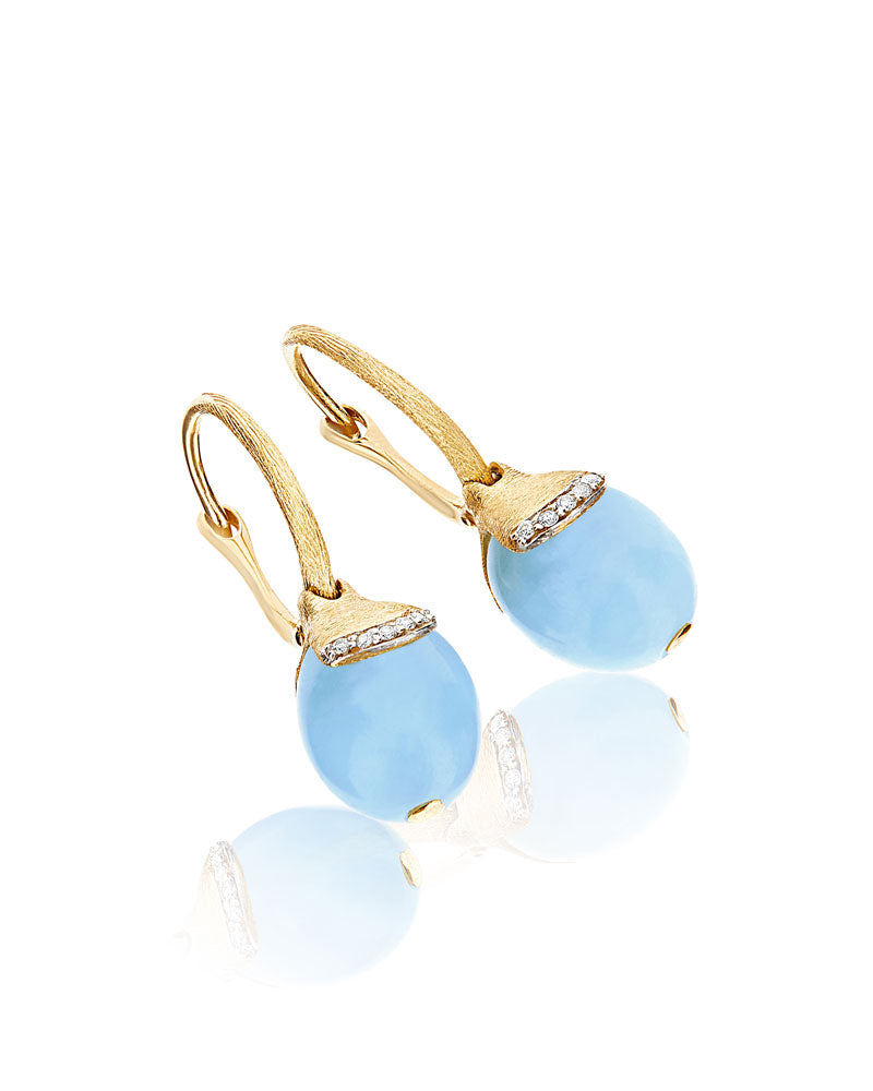 Nanis Orecchini ciliegine "AZURE" pendenti in oro, acquamarina milk e dettag – Nanis Italian Jewels In Vendita