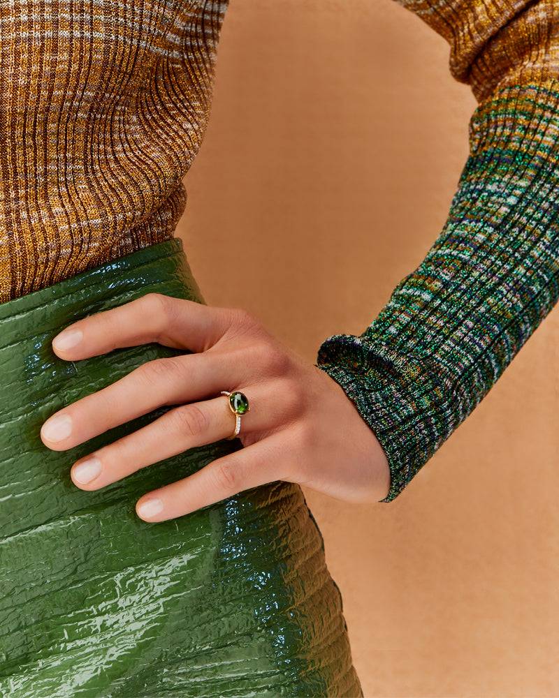 Nanis Anello "DANCING TOURMALINES" in oro, diamanti e tormalina verde (grand – Nanis Italian Jewels Italia