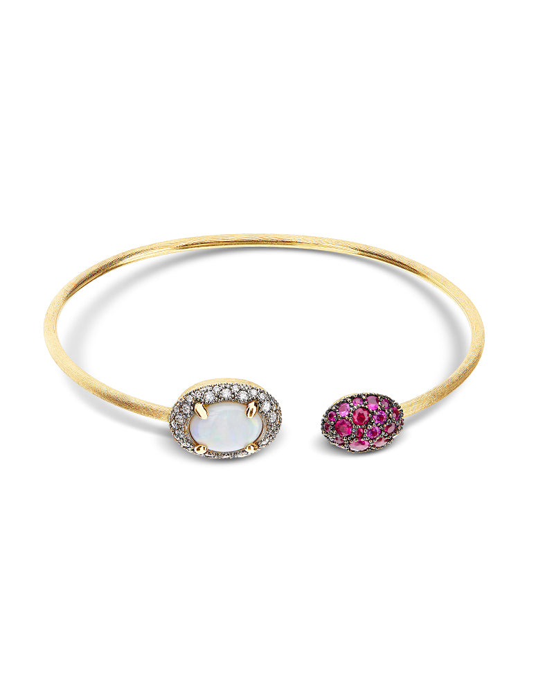 Nanis Bracciale a schiava "DANCING REVERSE" in oro, zaffiri rosa, rubini, op – Nanis Italian Jewels Presa