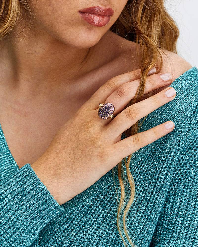 Nanis Anello "DANCING REVERSE" double face in oro, diamanti, tsavorite, amet – Nanis Italian Jewels In Saldo