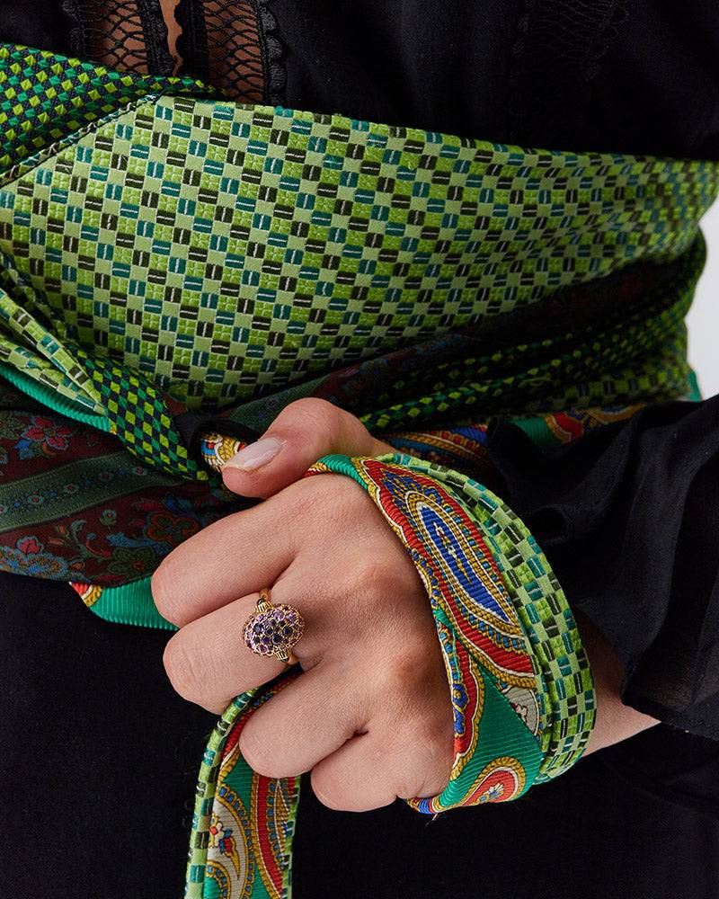 Nanis Anello "DANCING REVERSE" double face in oro, diamanti, tsavorite, amet – Nanis Italian Jewels Soddisfazione Garantita
