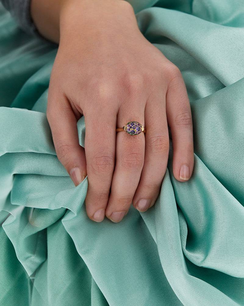 Nanis Anello "DANCING REVERSE" double face in oro, diamanti, tsavorite, amet – Nanis Italian Jewels Moda