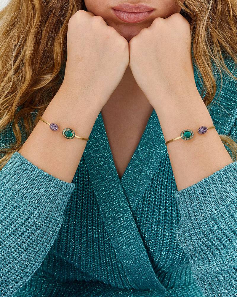 Nanis Bracciale a schiava "DANCING REVERSE" in oro, diamanti, tsavorite, ame – Nanis Italian Jewels 2025