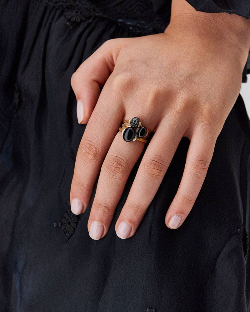 Nanis Anello "DANCING MYSTERY BLACK" con boule in oro, diamanti e onice nero – Nanis Italian Jewels Qualità Garantita
