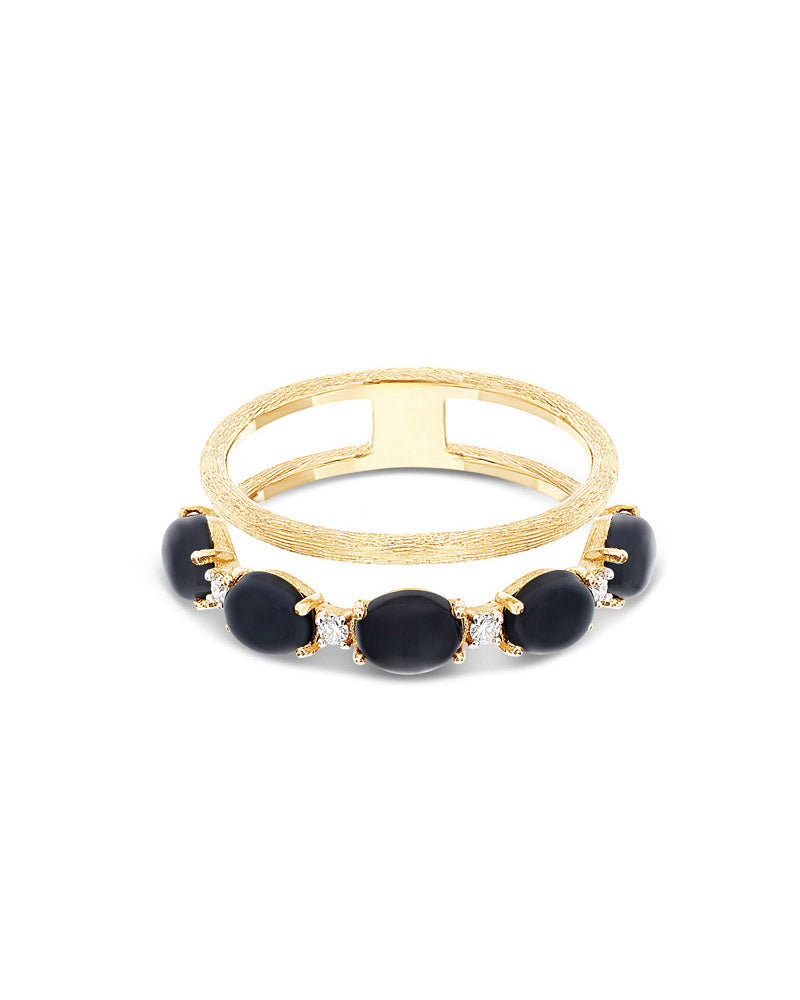 Nanis Anello "DANCING MYSTERY BLACK" a doppia fascia in oro, diamanti e onic – Nanis Italian Jewels Presa