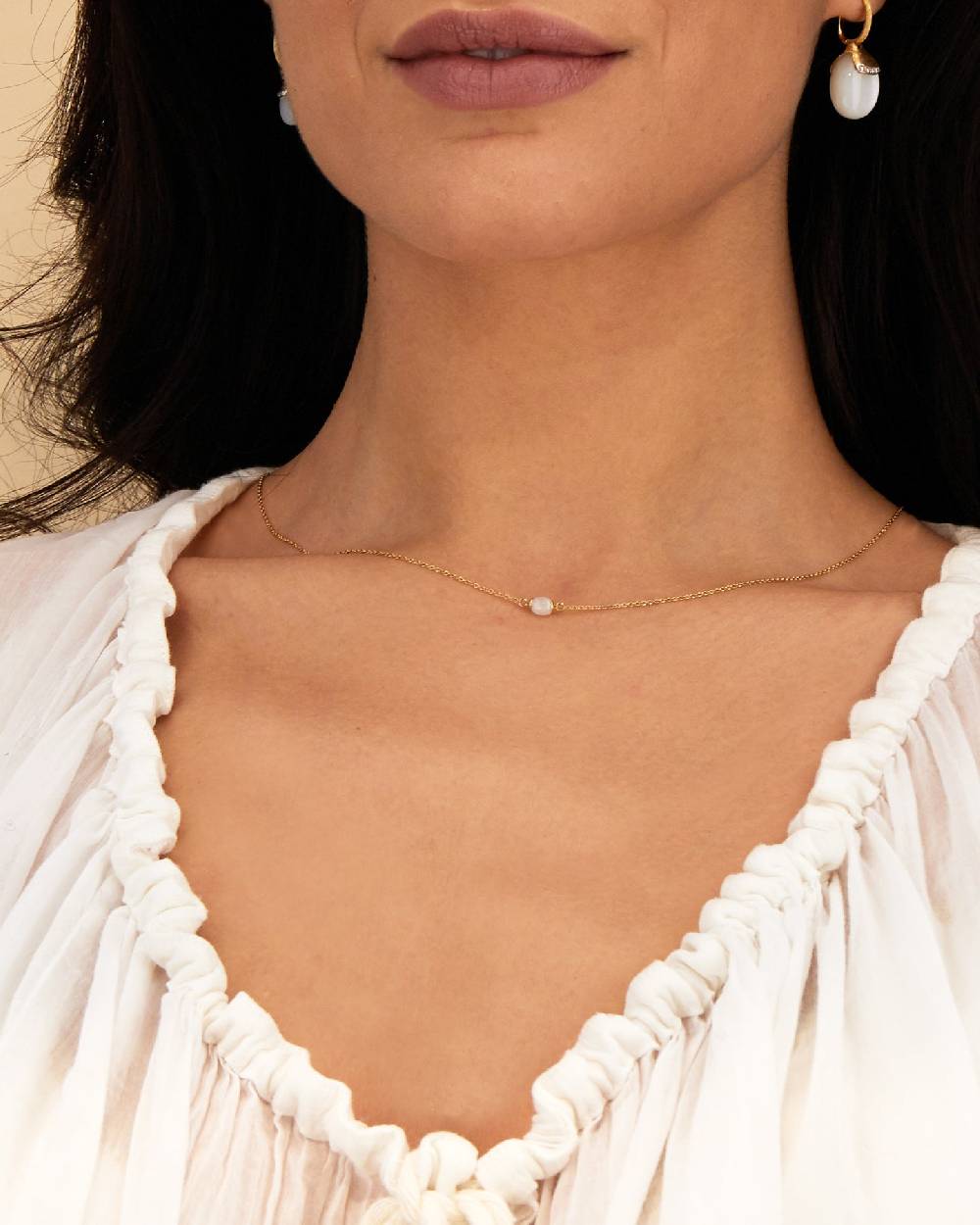 Nanis Collana "WHITE DESERT" in oro e pietra di luna (corta) – Nanis Italian Jewels Vendita Calda