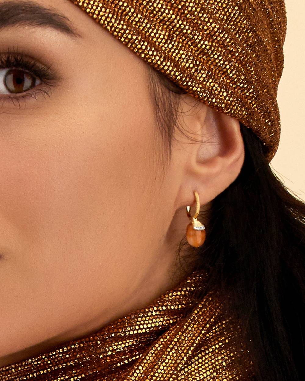 Nanis Orecchini ciliegine "PETRA" pendenti in oro, avventurina arancione e d – Nanis Italian Jewels Nuovo