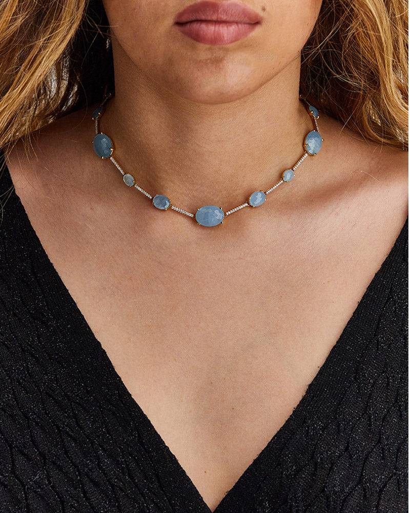 Nanis Collana girocollo "ARIA" in oro, acquamarina e barrette di diamanti – Nanis Italian Jewels Moda