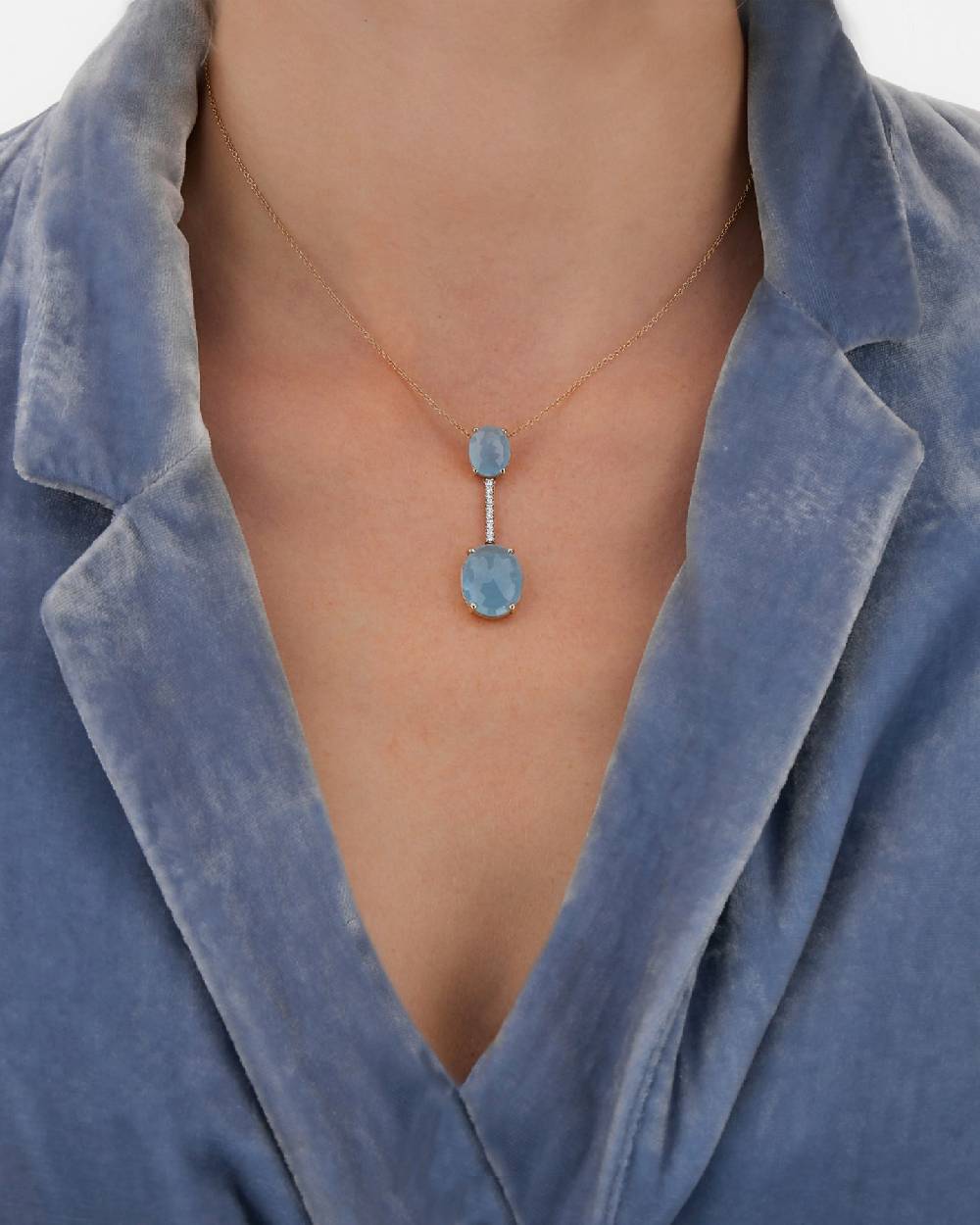 Nanis Collana "IPANEMA" con pendente in acquamarina e barretta in diamanti – Nanis Italian Jewels 2025