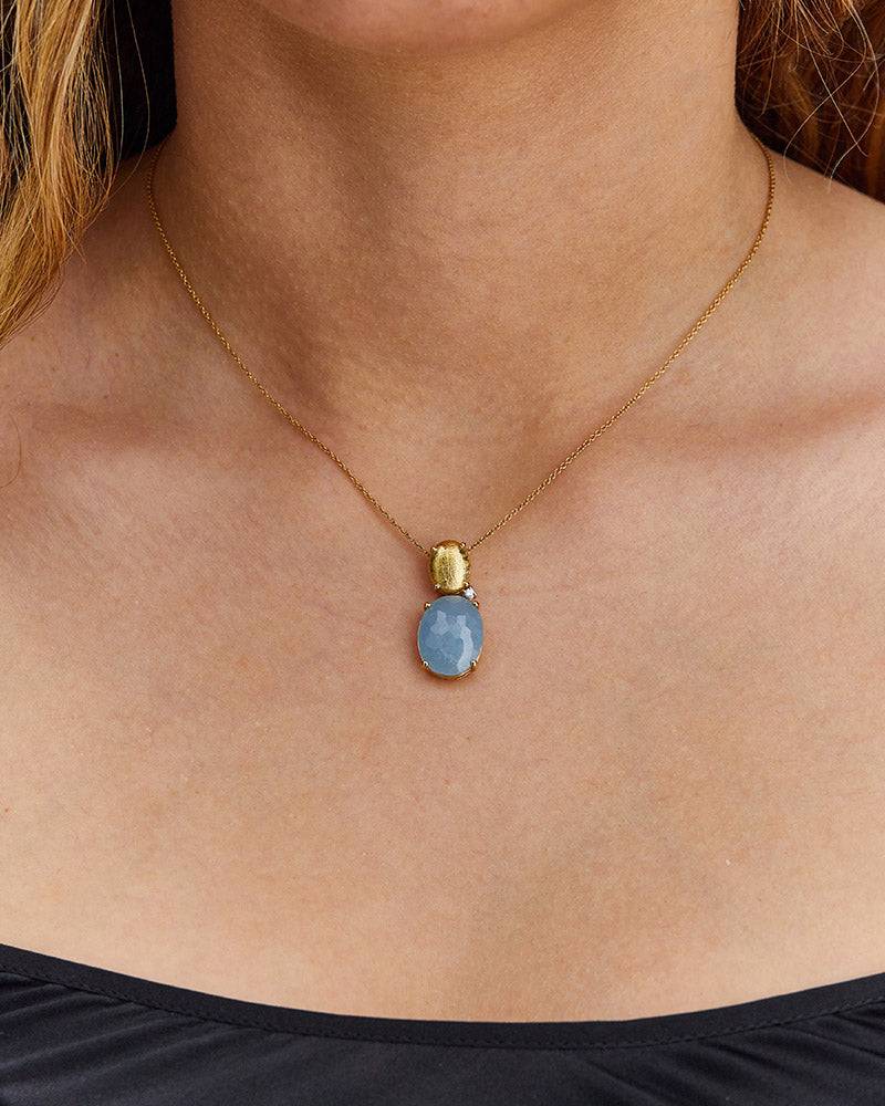 Nanis Collana "IPANEMA" con boule pendente in oro, acquamarina e dettaglio d – Nanis Italian Jewels Nuovo