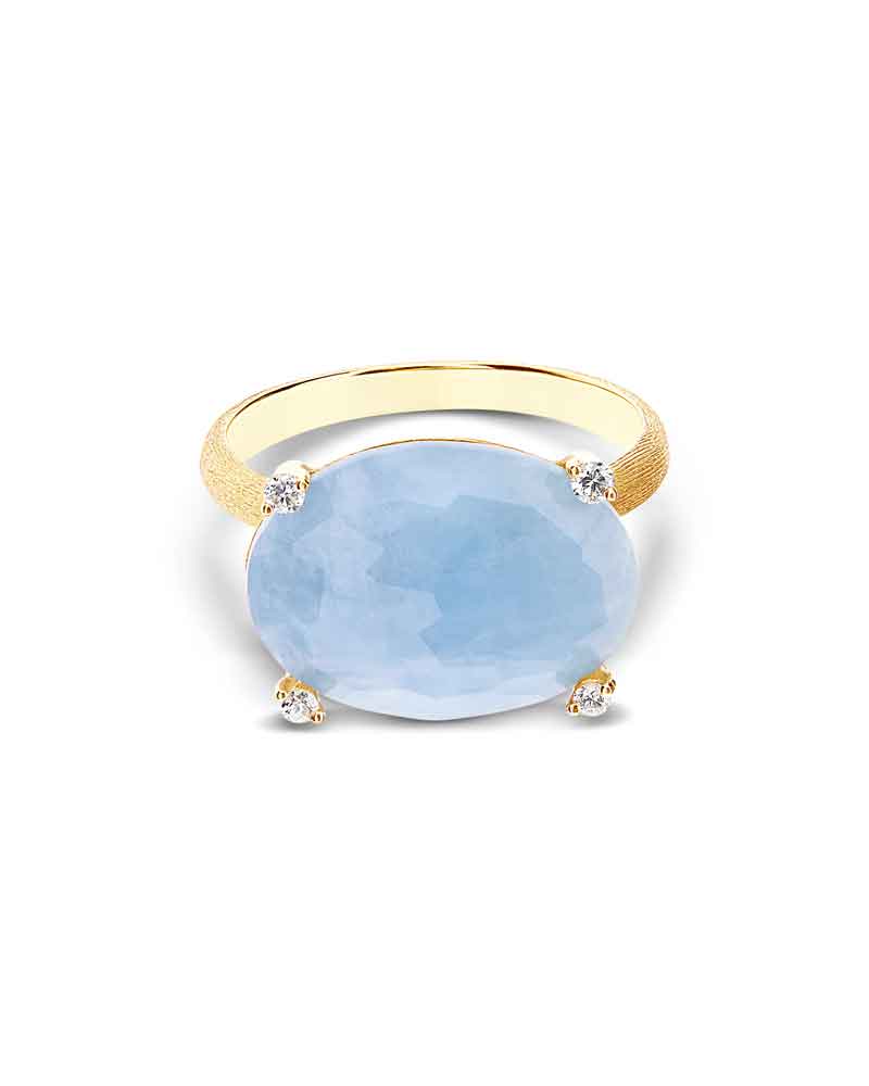 Nanis Anello "IPANEMA" in oro, acquamarina e dettagli di diamanti (grande) – Nanis Italian Jewels Vendita