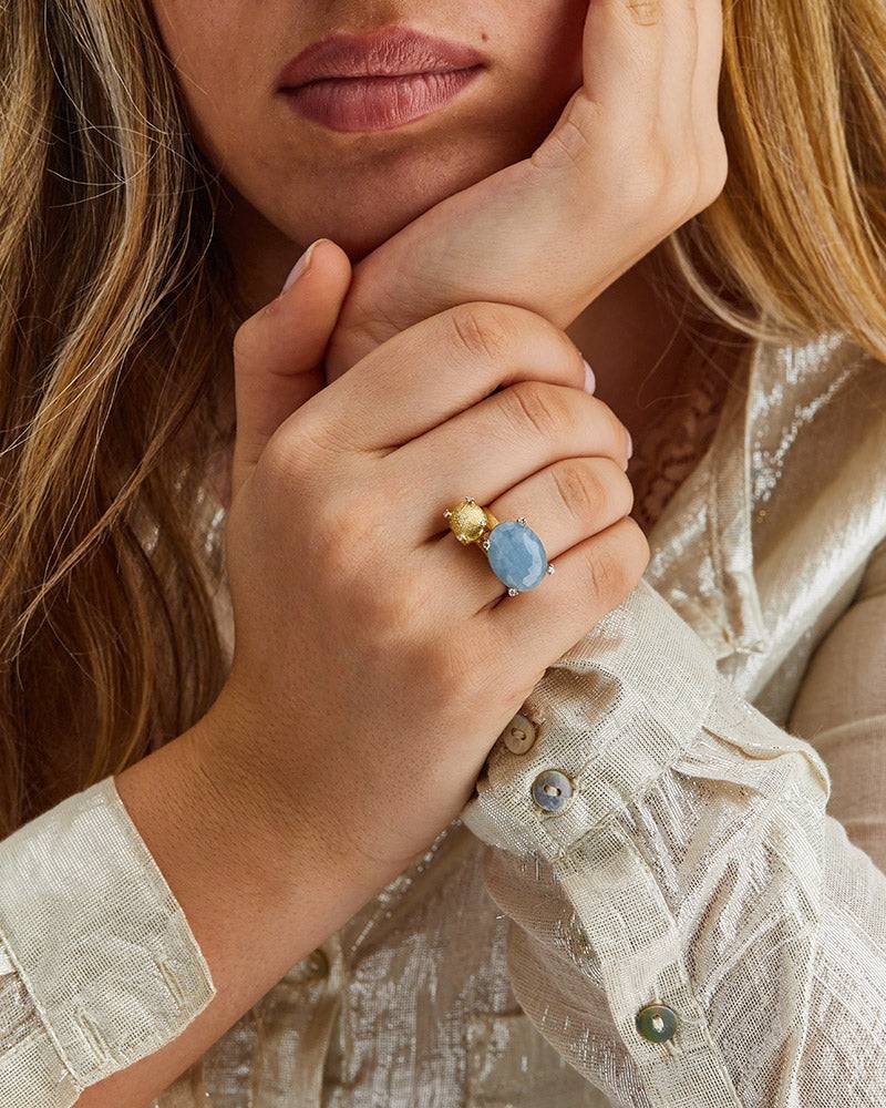 Nanis Anello "IPANEMA" in oro, acquamarina e dettagli di diamanti (grande) – Nanis Italian Jewels Vendita
