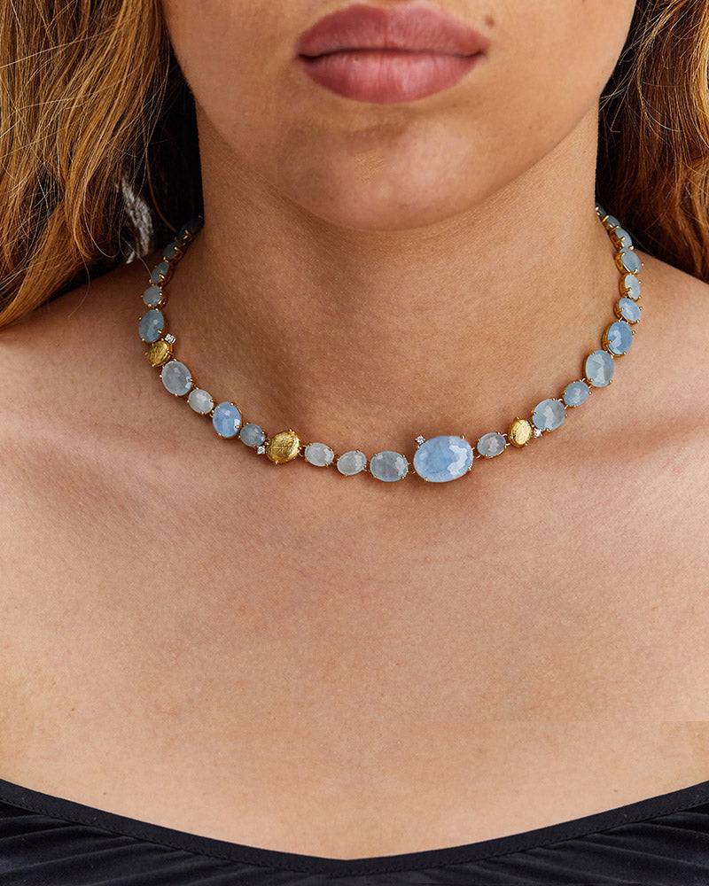 Nanis Collana girocollo "IPANEMA" in oro, acquamarina e diamanti – Nanis Italian Jewels Promozione
