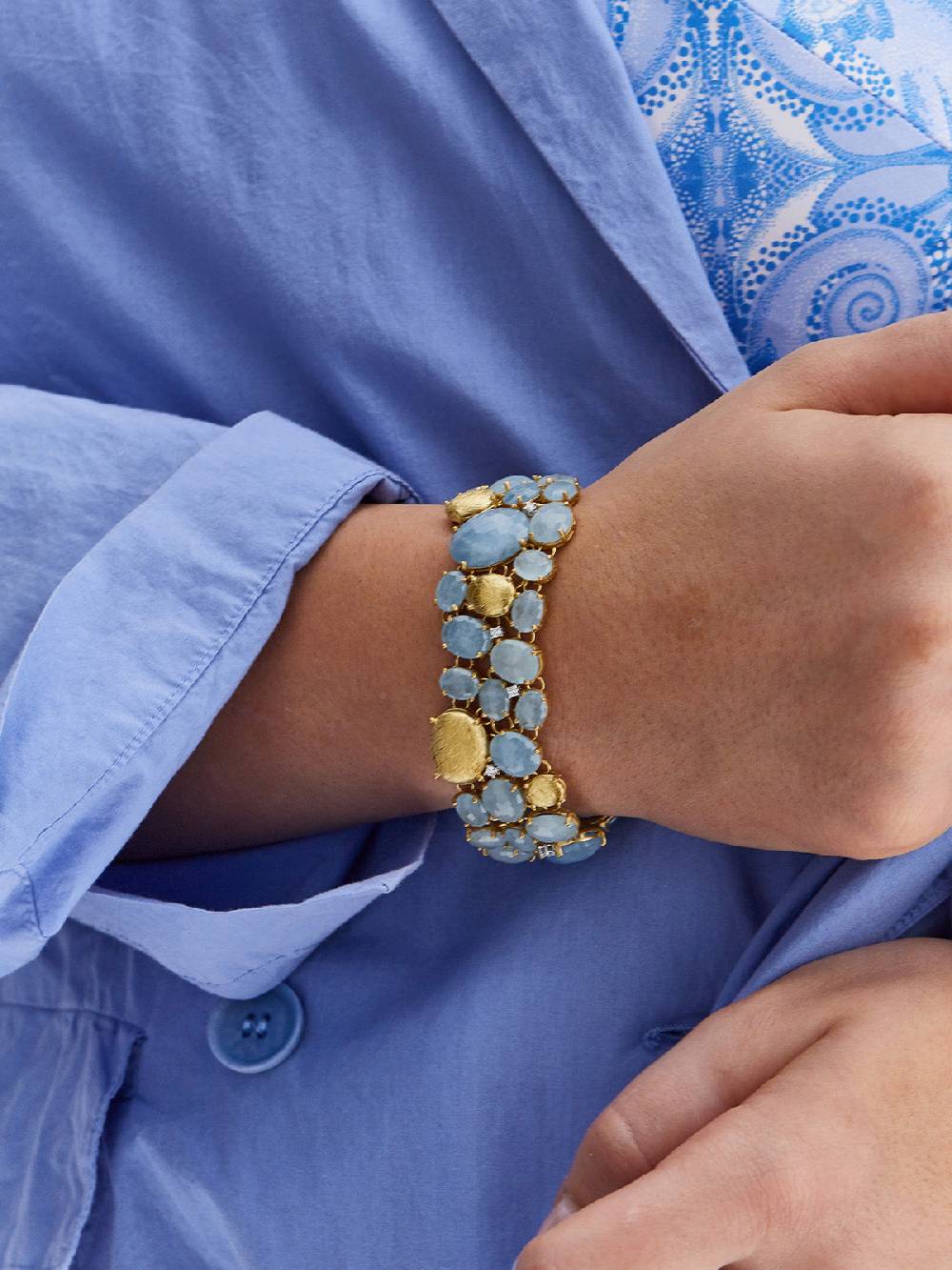 Nanis Bracciale "IPANEMA" a fascia in oro, acquamarina e diamanti – Nanis Italian Jewels Soddisfazione Garantita