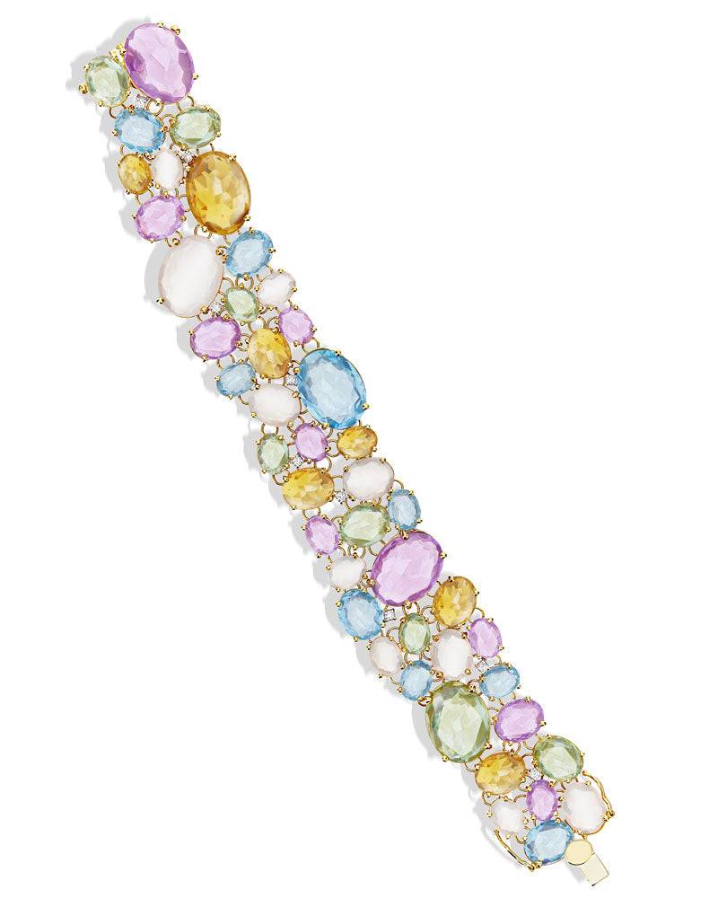 Nanis Bracciale "IPANEMA" a fascia in oro, ametista, topazio blu, quarzo e d – Nanis Italian Jewels Affare Del Giorno
