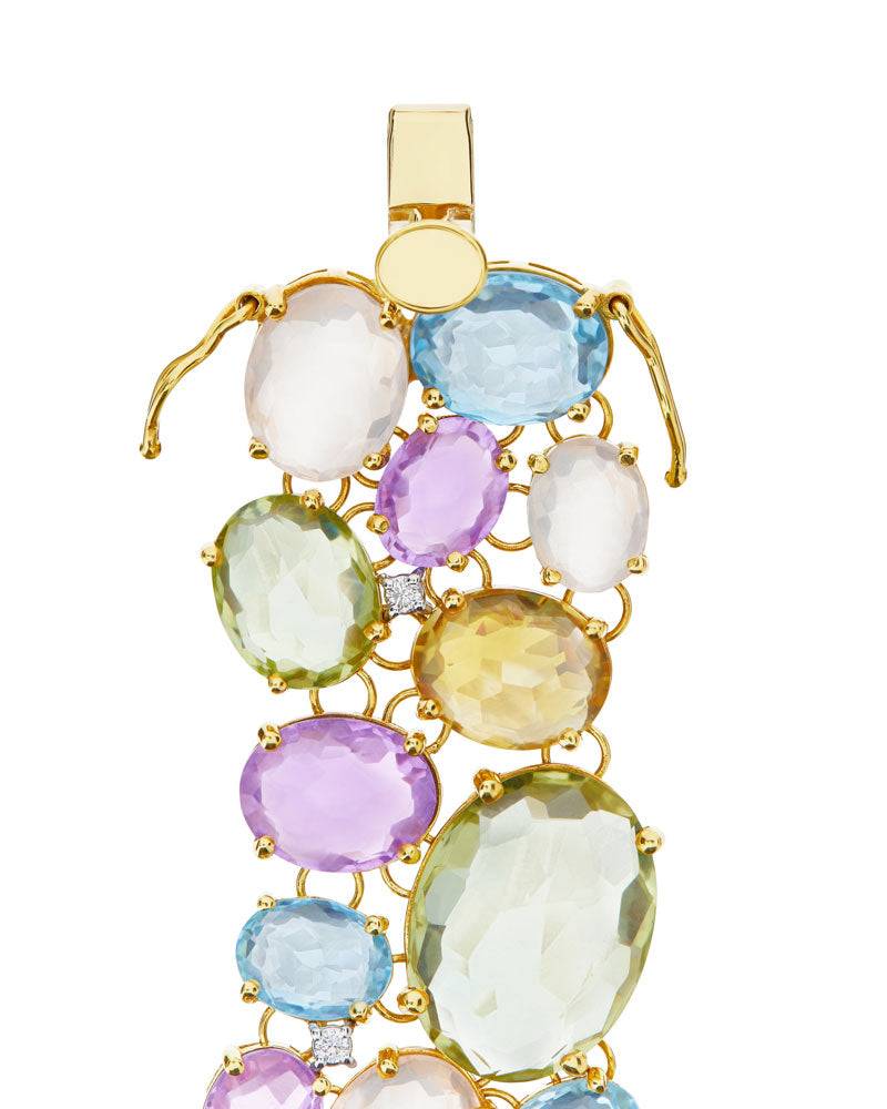 Nanis Bracciale "IPANEMA" a fascia in oro, ametista, topazio blu, quarzo e d – Nanis Italian Jewels Affare Del Giorno