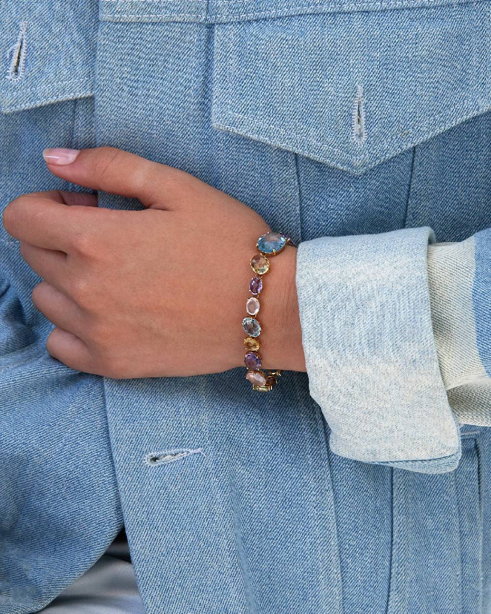 Nanis Bracciale "IPANEMA" in oro, topazio blu, ametista e quarzo – Nanis Italian Jewels Prezzo Ridotto