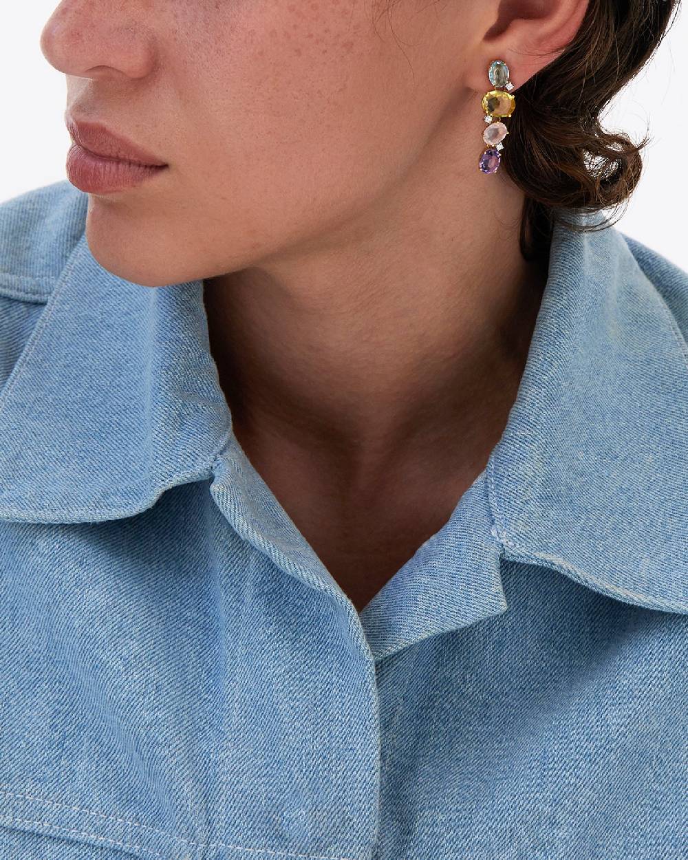 Nanis Orecchini "IPANEMA" pendenti in oro, ametista, topazio blu, quarzo e d – Nanis Italian Jewels Sottocosto
