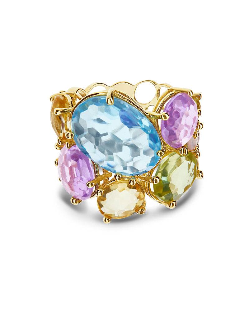 Nanis Anello "IPANEMA" a fascia in oro, ametista, topazio blu e quarzo – Nanis Italian Jewels Convenienza