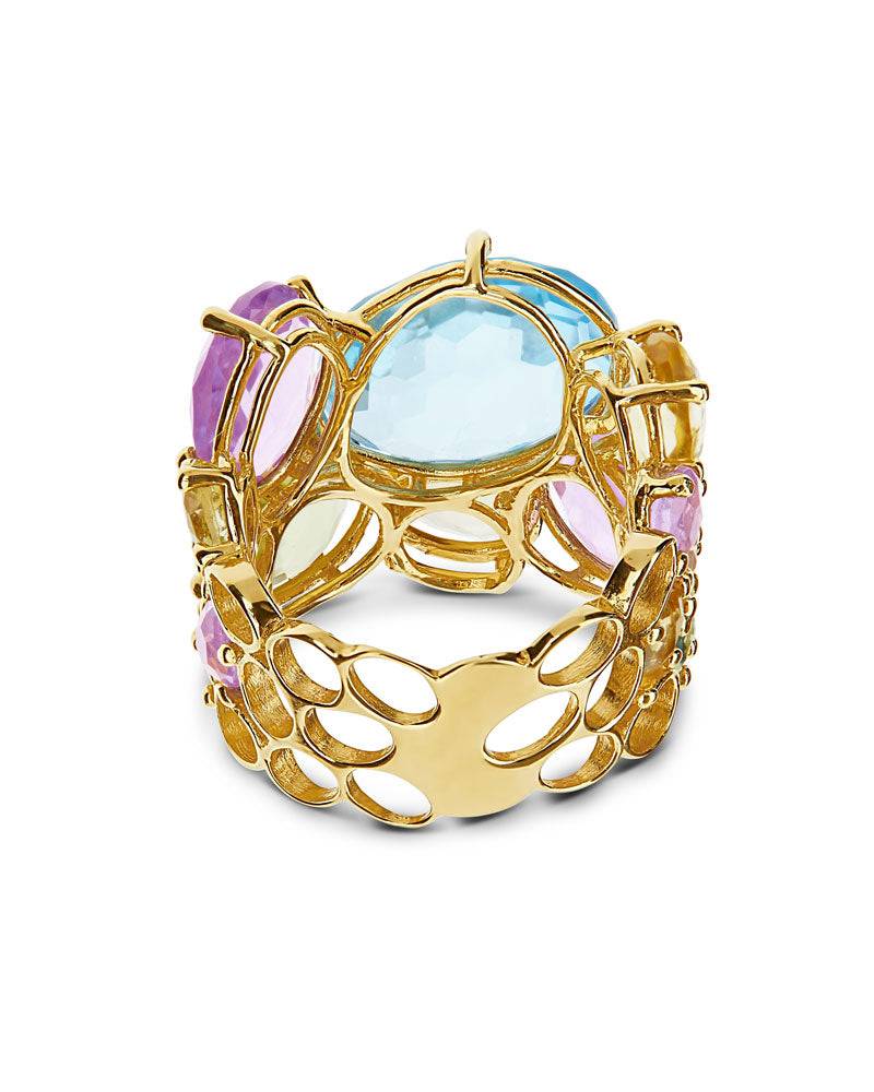 Nanis Anello "IPANEMA" a fascia in oro, ametista, topazio blu e quarzo – Nanis Italian Jewels Convenienza