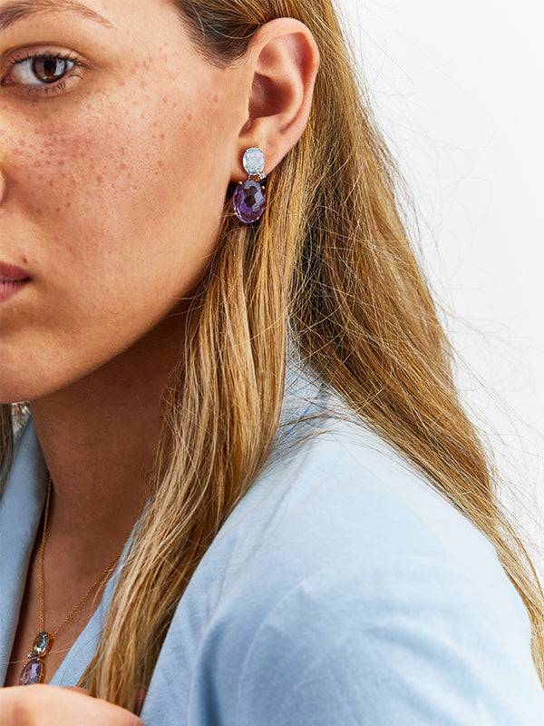 Nanis Orecchini "IPANEMA" pendenti in oro, ametista, topazio blu e dettagli – Nanis Italian Jewels Presa