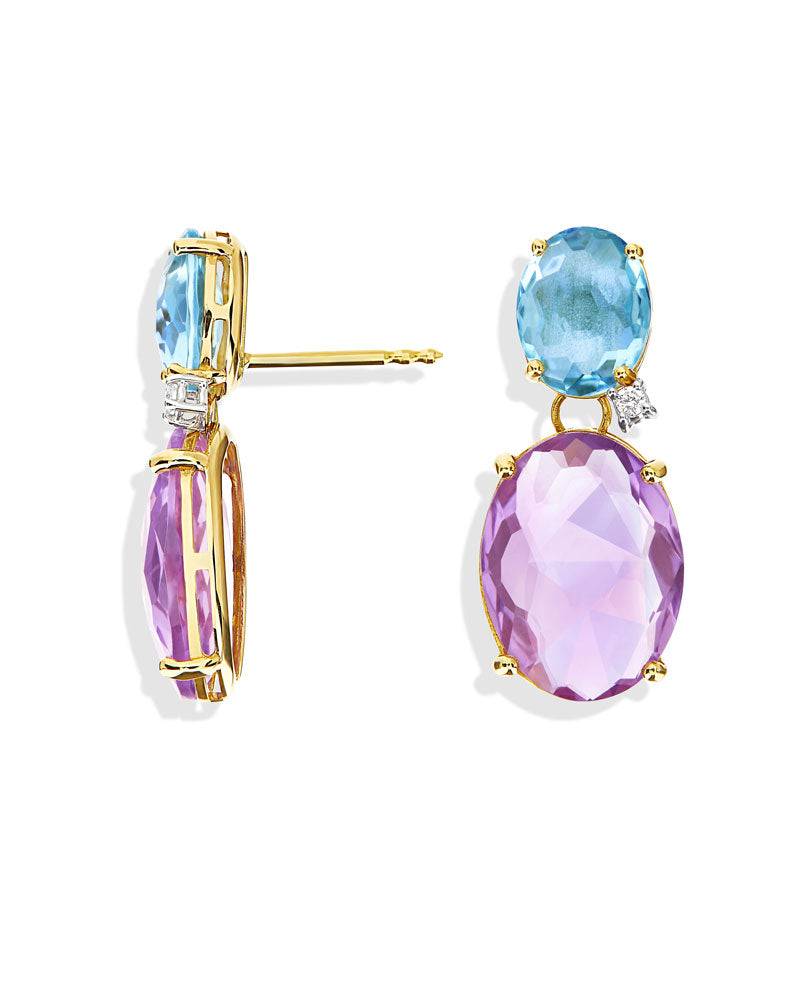 Nanis Orecchini "IPANEMA" pendenti in oro, ametista, topazio blu e dettagli – Nanis Italian Jewels Presa
