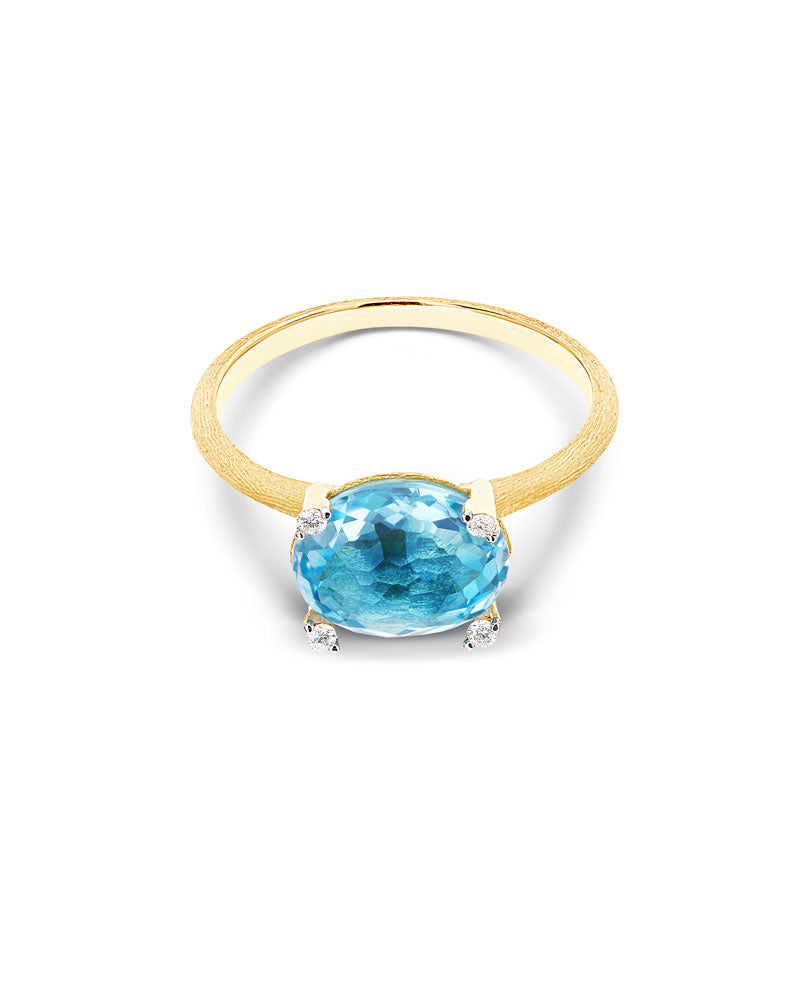 Nanis Anello "IPANEMA" in oro, topazio blu e dettagli di diamanti – Nanis Italian Jewels Offerta