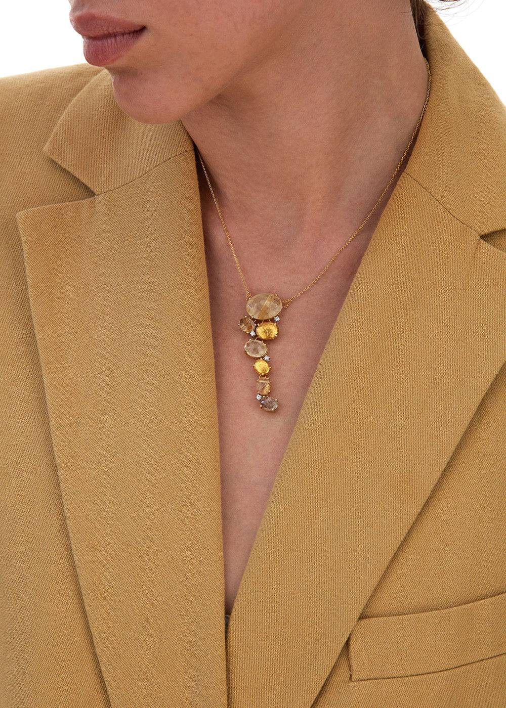 Nanis Collana "IPANEMA" pendente con boules in oro, quarzo rutilato giallo e – Nanis Italian Jewels Vendite Flash