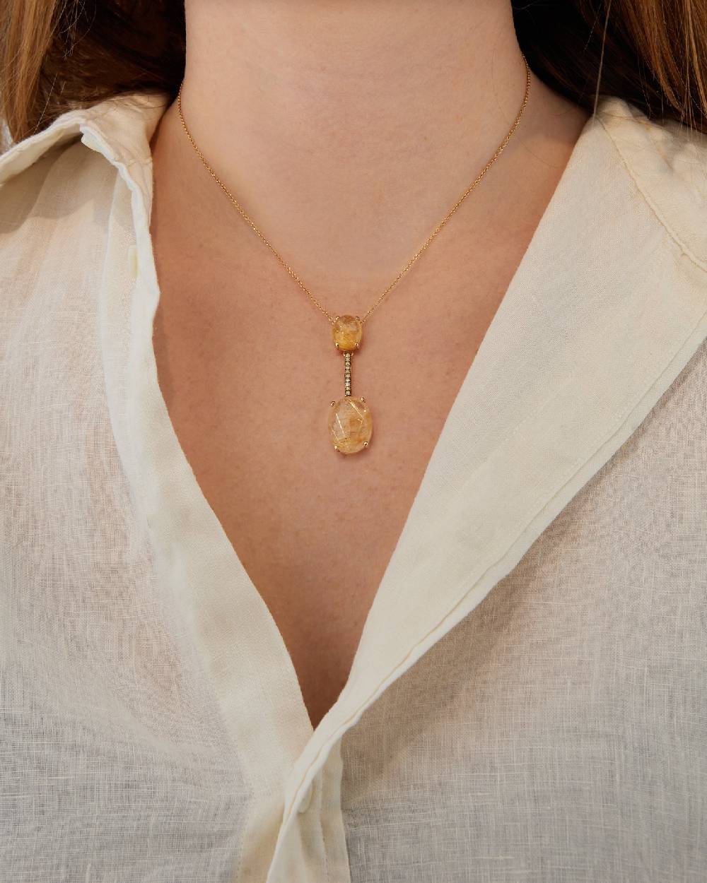 Nanis Collana "IPANEMA" con pendente in oro, quarzo rutilato giallo e barret – Nanis Italian Jewels Negozio