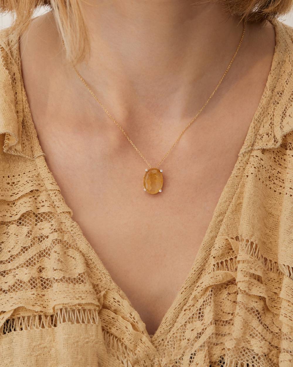 Nanis Collana "IPANEMA" pendente con ciondolo in oro, quarzo rutilato giallo – Nanis Italian Jewels In Saldo