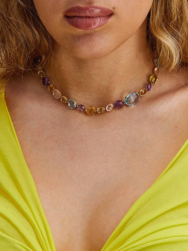 Nanis Collana girocollo "IPANEMA" in oro, ametista, quarzo e topazio blu – Nanis Italian Jewels Offerta speciale
