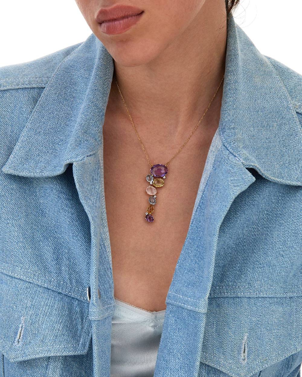 Nanis Collana "IPANEMA"con pendente in oro, ametista, topazio blu, quarzo e – Nanis Italian Jewels Comprare a buon mercato