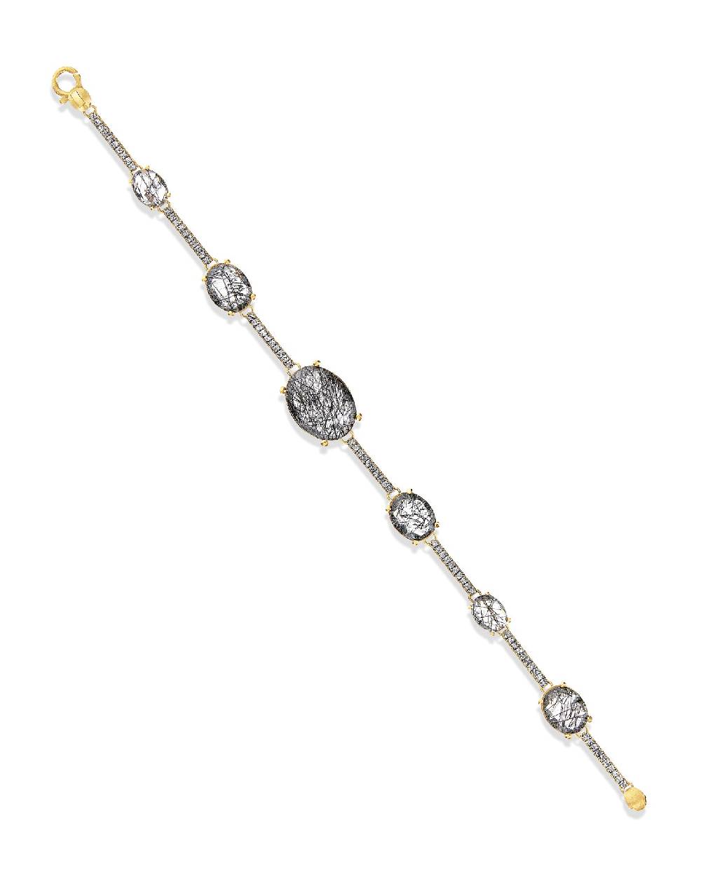 Nanis Bracciale "ARIA" in oro, quarzo rutilato grigio e barrette di diamanti – Nanis Italian Jewels Italia