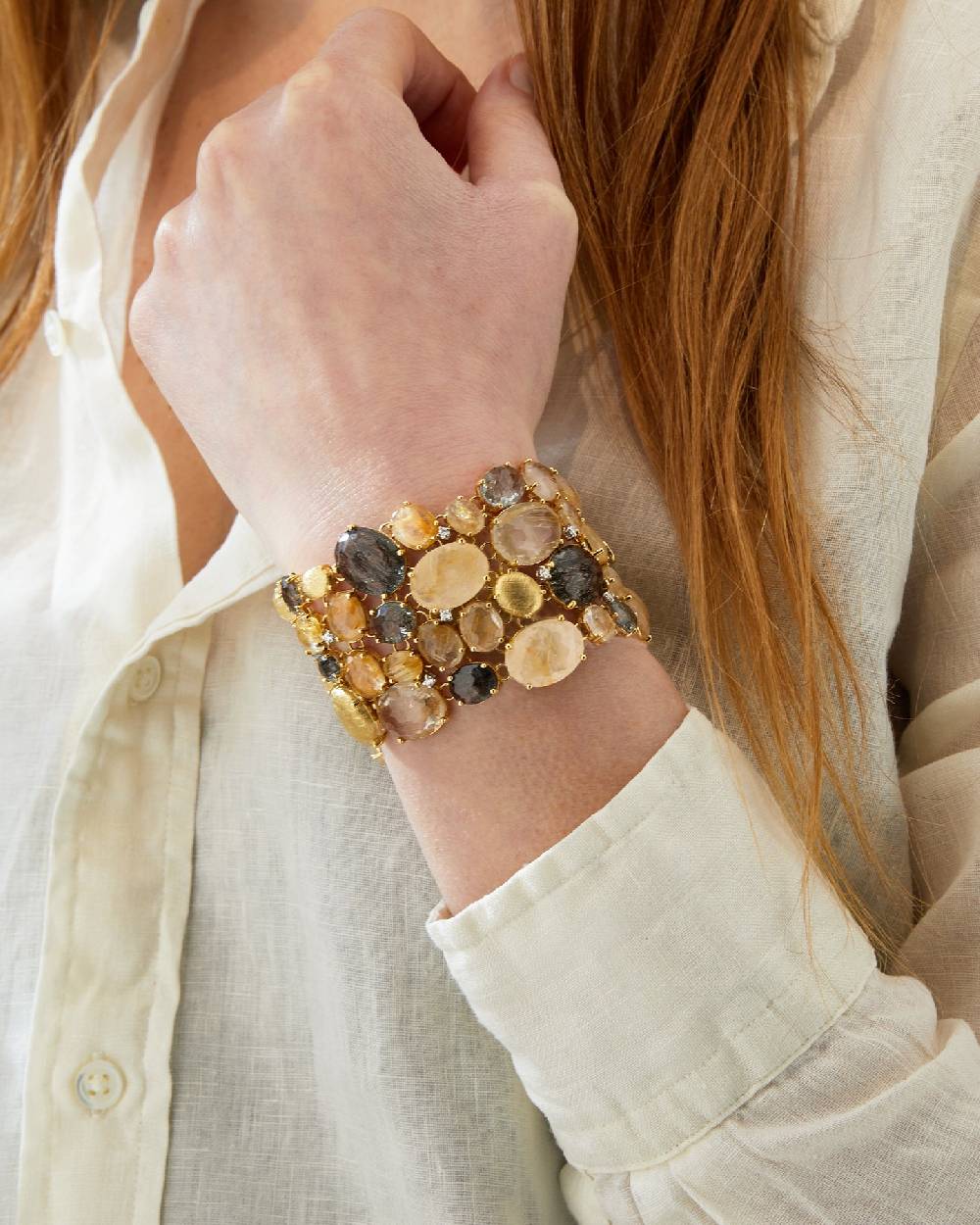 Nanis Bracciale "IPANEMA" a fascia in oro, quarzo rutilato e diamanti – Nanis Italian Jewels In Linea