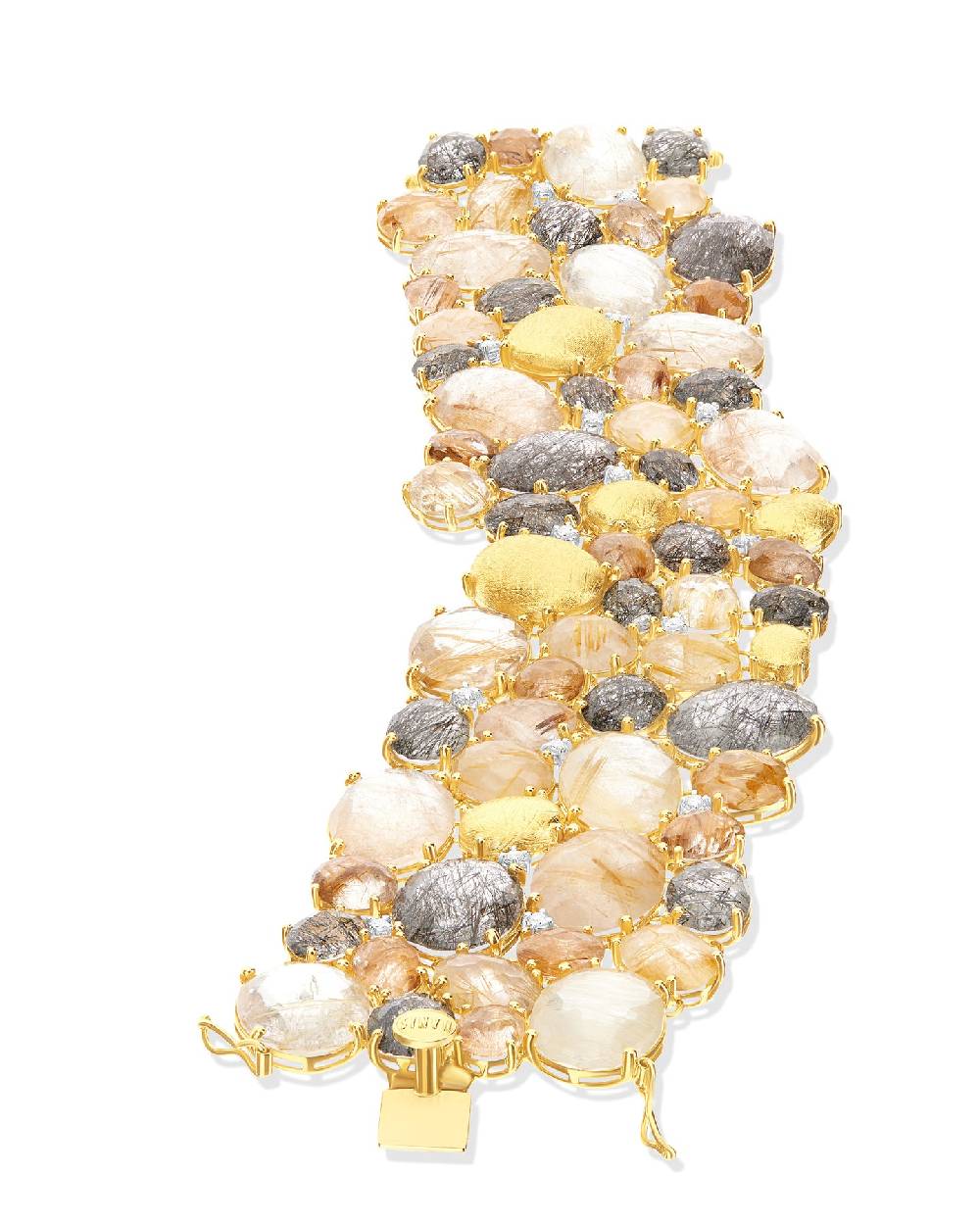 Nanis Bracciale "IPANEMA" a fascia in oro, quarzo rutilato e diamanti – Nanis Italian Jewels In Linea