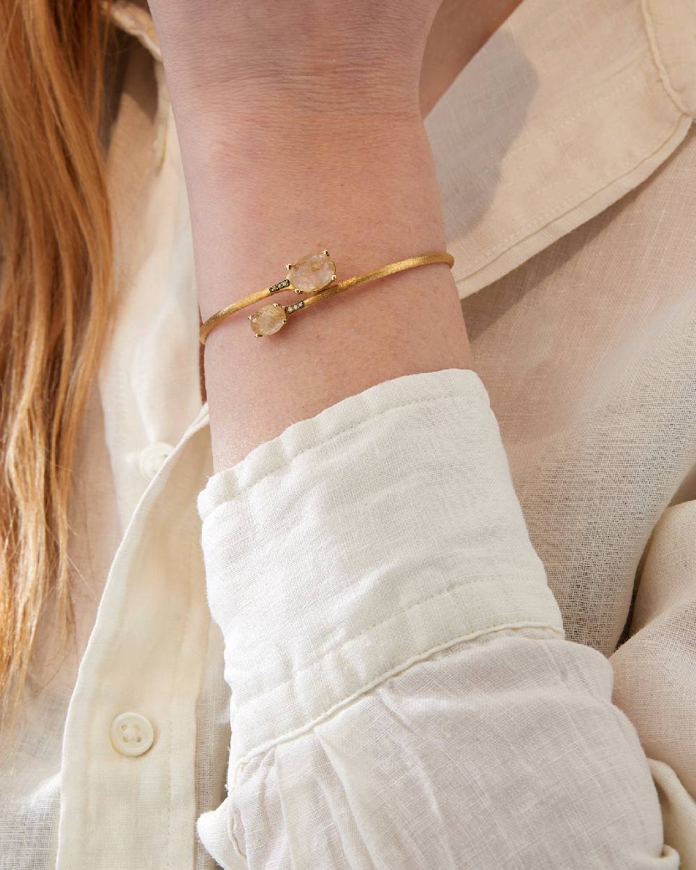 Nanis Bracciale a schiava "IPANEMA" in oro, quarzo rutilato giallo e diamant – Nanis Italian Jewels Qualità