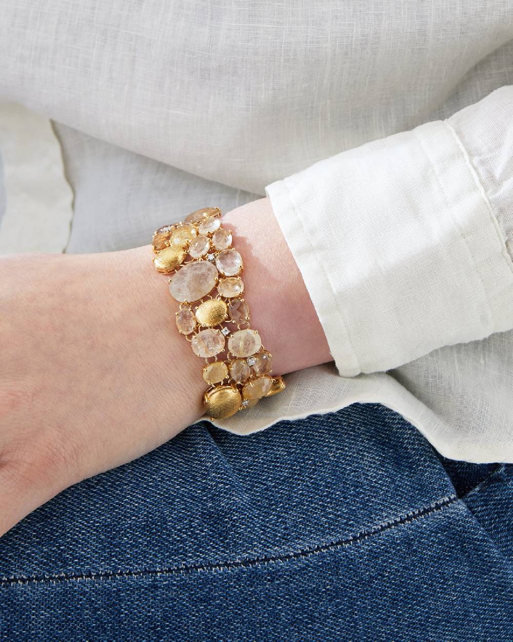 Nanis Bracciale "IPANEMA" a fascia in oro, quarzo rutilato giallo e diamanti – Nanis Italian Jewels Promozione