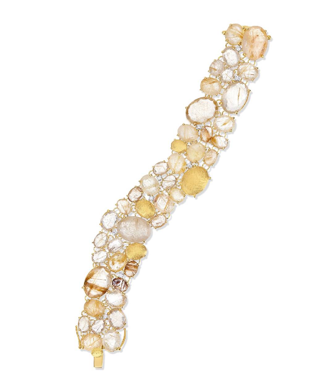 Nanis Bracciale "IPANEMA" a fascia in oro, quarzo rutilato giallo e diamanti – Nanis Italian Jewels Promozione