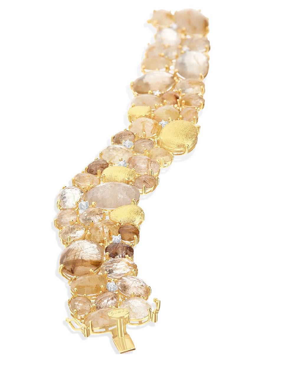 Nanis Bracciale "IPANEMA" a fascia in oro, quarzo rutilato giallo e diamanti – Nanis Italian Jewels Promozione