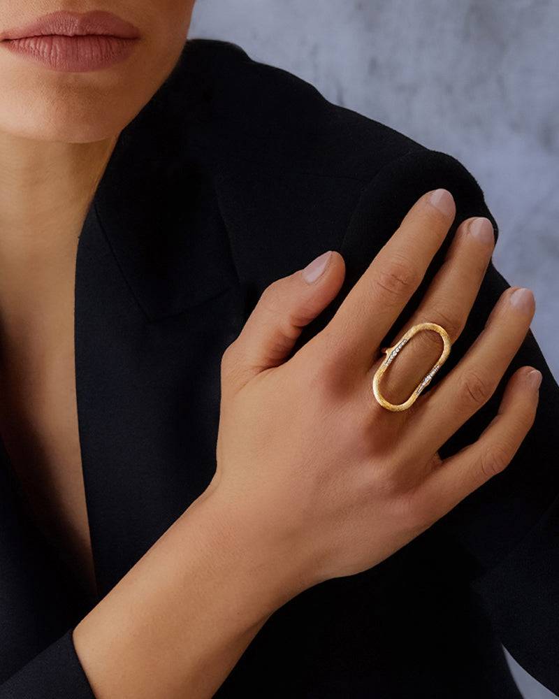 Nanis Anello "LIBERA" di design ovale aperto in oro e diamanti – Nanis Italian Jewels Convenienza
