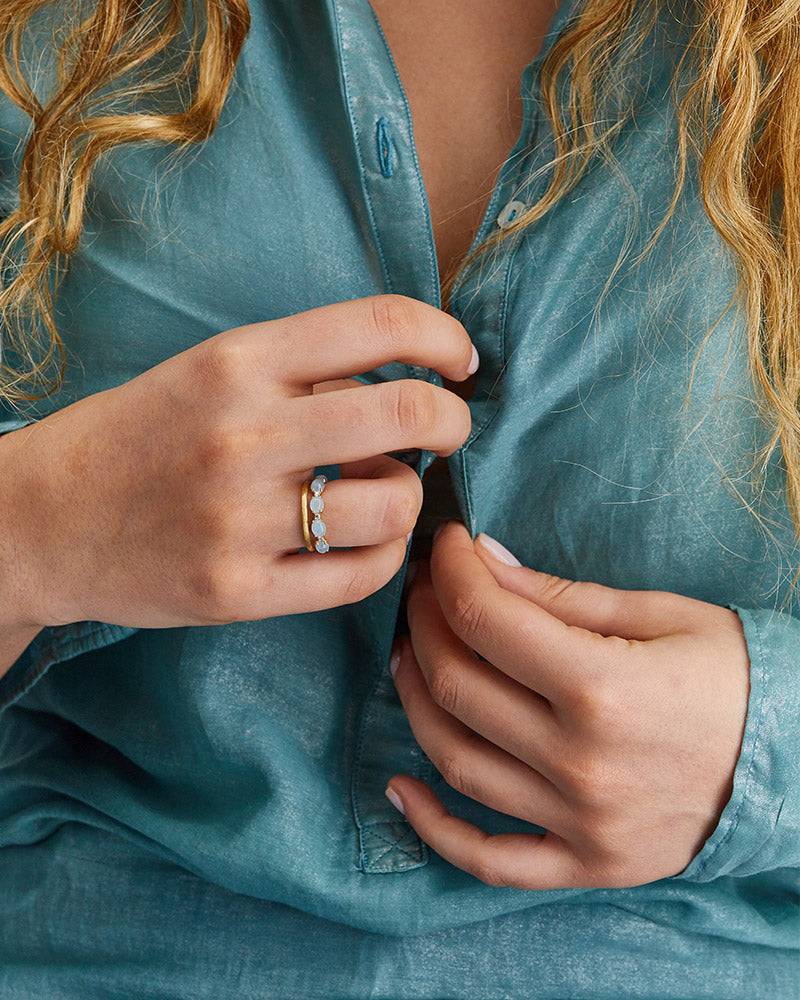 Nanis Anello "DANCING AZURE" a doppia fascia in oro, diamanti e acquamarina – Nanis Italian Jewels Offerta esclusiva
