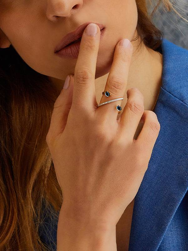 Nanis Anello ad incrocio "DANCING AZURE" in oro, diamanti e topazio London b – Nanis Italian Jewels Offerta Anniversario