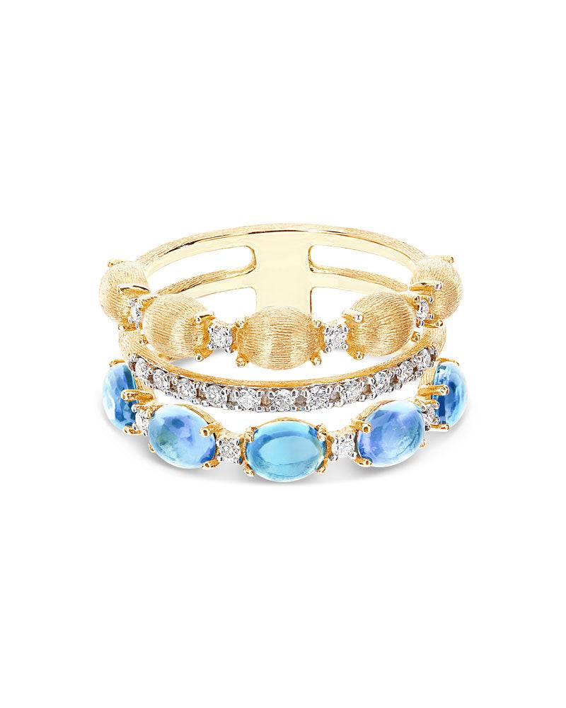 Nanis Anello "DANCING AZURE" a tripla fascia in oro, diamanti e topazio Lond – Nanis Italian Jewels Smaltimento dello stoccaggio