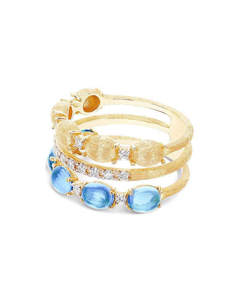 Nanis Anello "DANCING AZURE" a tripla fascia in oro, diamanti e topazio Lond – Nanis Italian Jewels Smaltimento dello stoccaggio