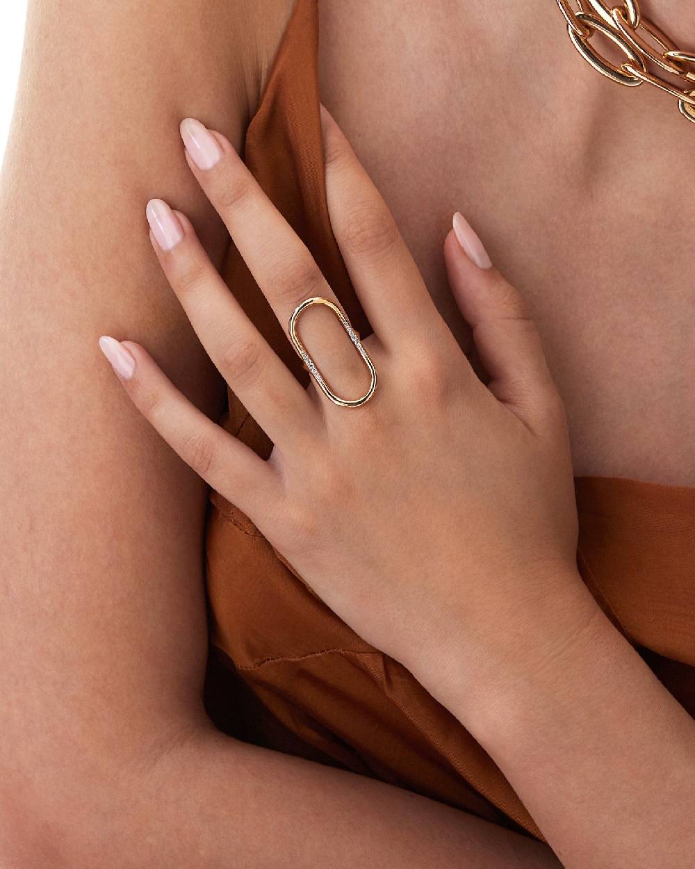 Nanis Anello "LIBERA" di design ovale aperto in oro rosa e diamanti – Nanis Italian Jewels Liquidazione