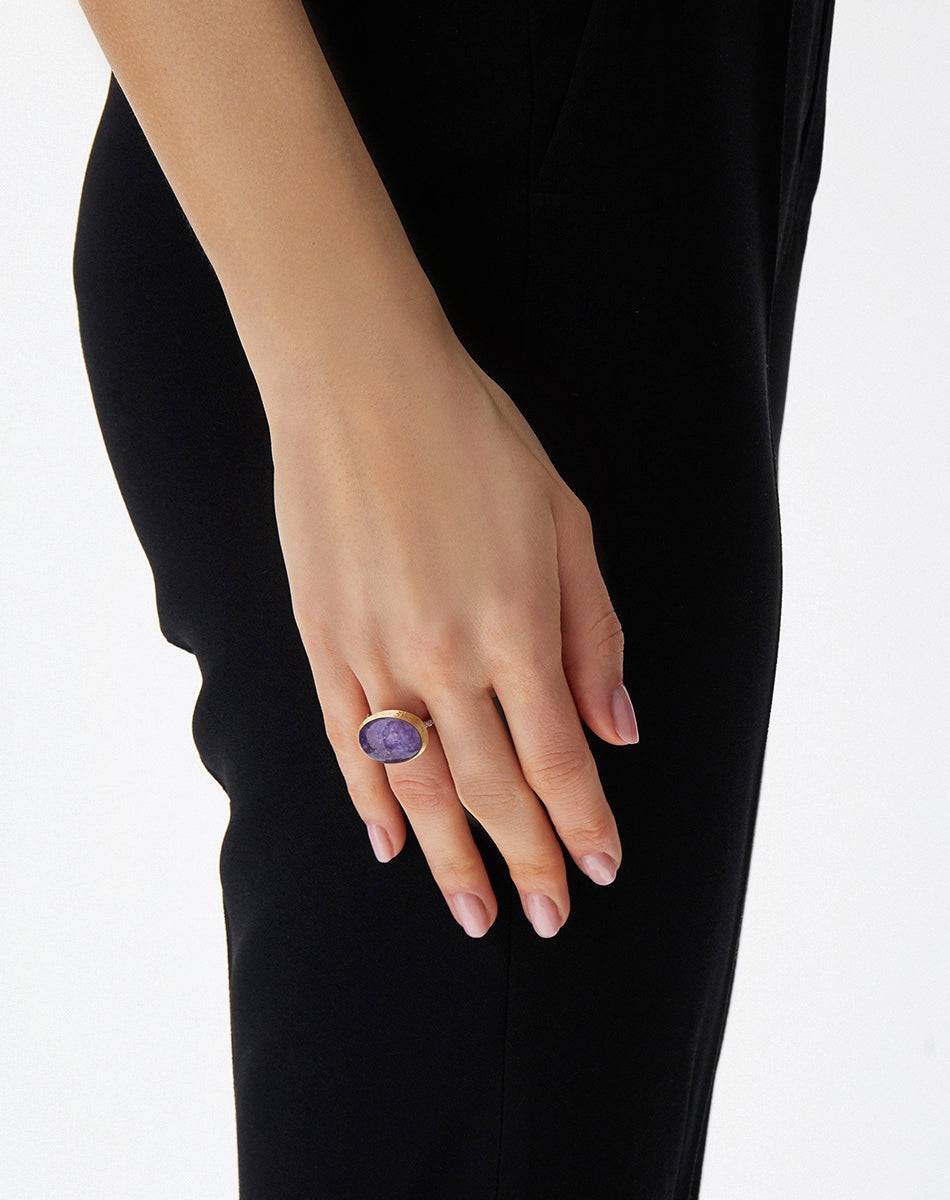 Nanis Anello Violetta "Boules" in oro inciso, diamanti, lepidolite e madrepe – Nanis Italian Jewels Spedizione gratuita