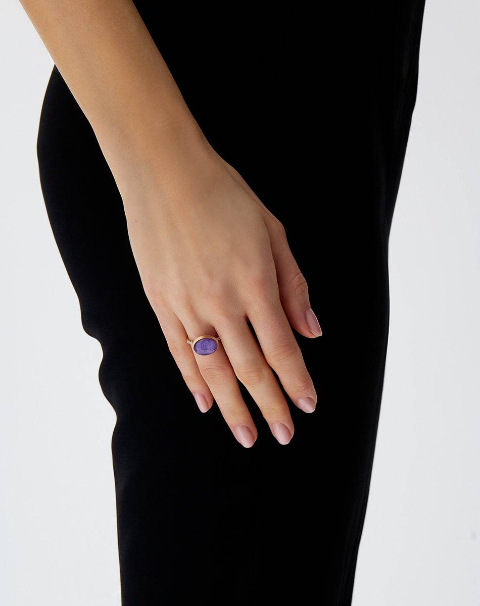 Nanis Anello Violetta "Boules" in oro inciso, diamanti, lepidolite e madrepe – Nanis Italian Jewels Sconto di tempo limitato